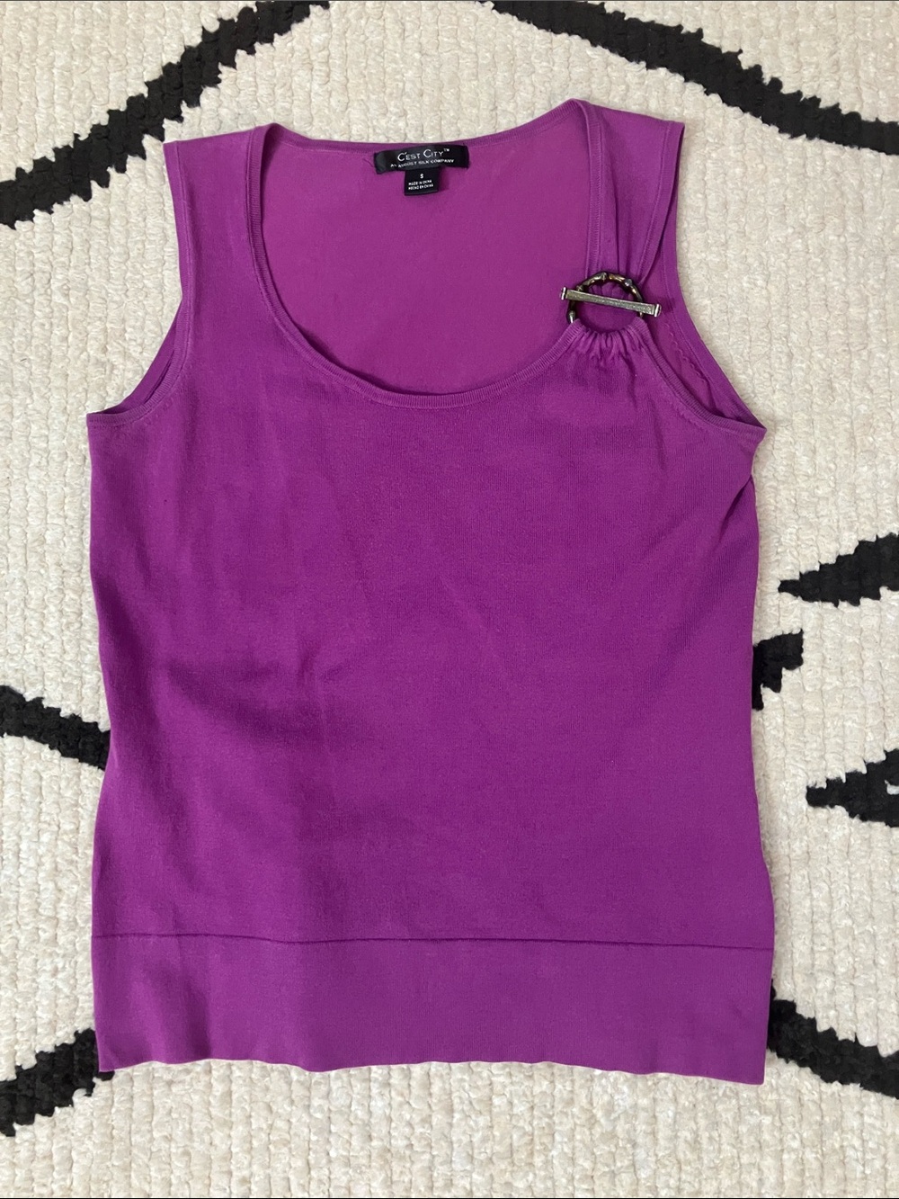 Sleeveless Knit Tank with Decorative Hook Strap in Vibrant Purple C’est City